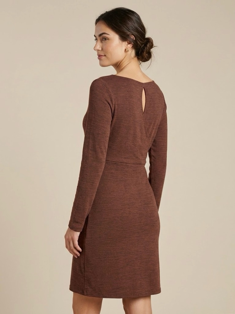 Toad&Co Brown Red Long Sleeve Midi Dress Womens Medium Crossover Keyhole Back